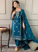 Rayon Blue Summer Wear Embroidery Work Readymade Salwar Suit